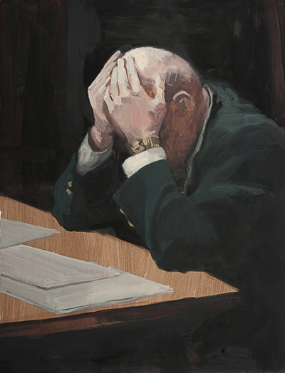 Untitled5 (man at desk), 645mm x 495mm, oil on paper, 2011