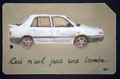 Untitled (c'est ne pas une bombe), oil on metro card, 54mm x 85mm, 2010