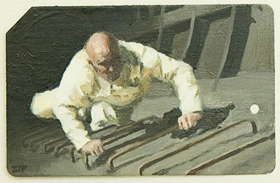 Rescue, 54mm x 85mm , oil on Metro card, 2011